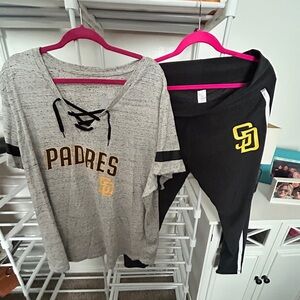 Fanatics Padres Baseball outfit! Gray and Black Top with black Leggings NWOT.
